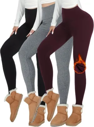 3 Pack Fleece Lined Leggings Women -Warm Winter Yoga Pants for Women Thermal Running Workout Leggings
