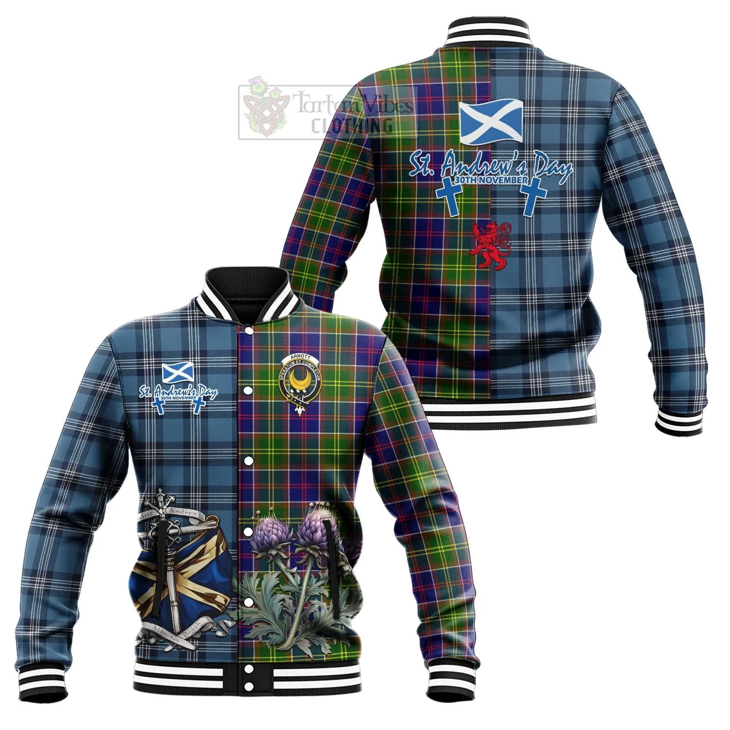 Arnott Tartan Baseball Jacket Happy St. Andrew's Day Half Tartan Style