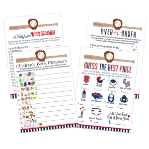 Baseball Baby Shower Game Set for Boys, 4 Different Activities on Double-Sided 5x7 Cards (25 ct)