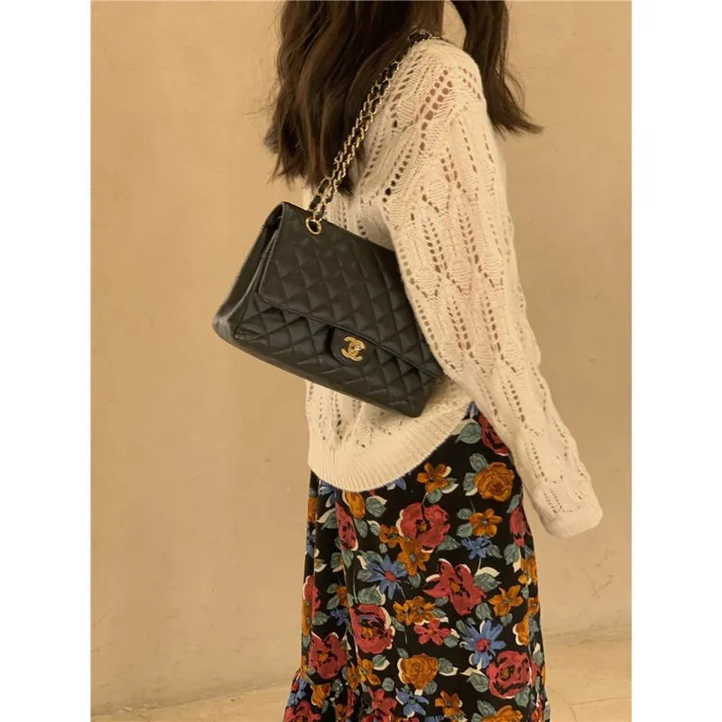 Buttoned Wool Round Neck Hollowed-Out Knitted Cardigan