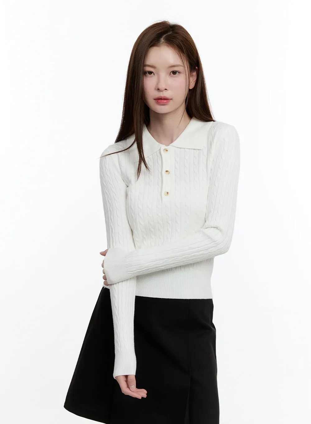 Cable Knit Collared Sweater CM521