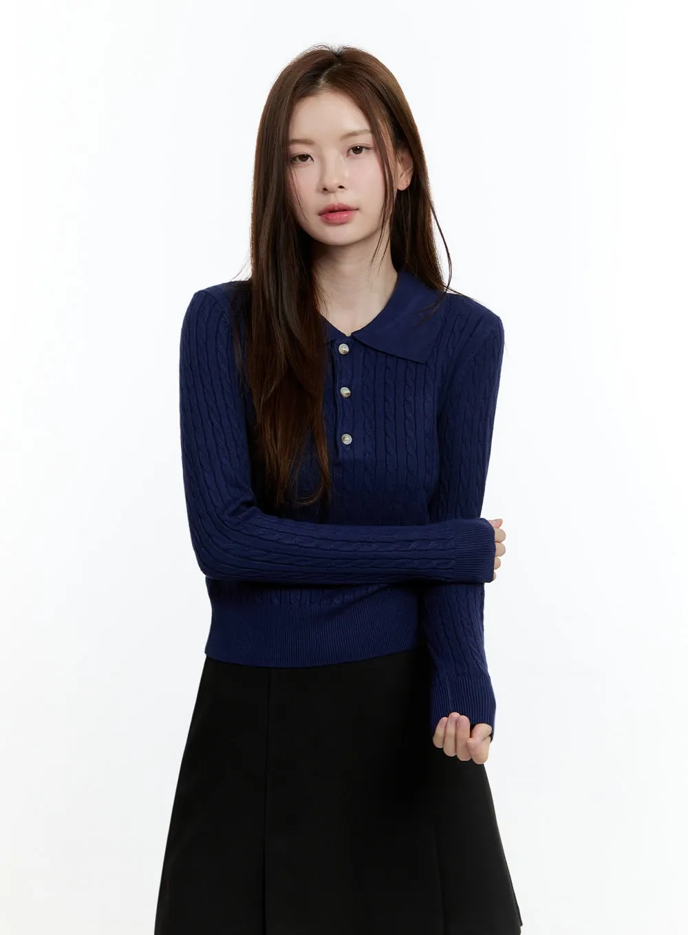 Cable Knit Collared Sweater CM521