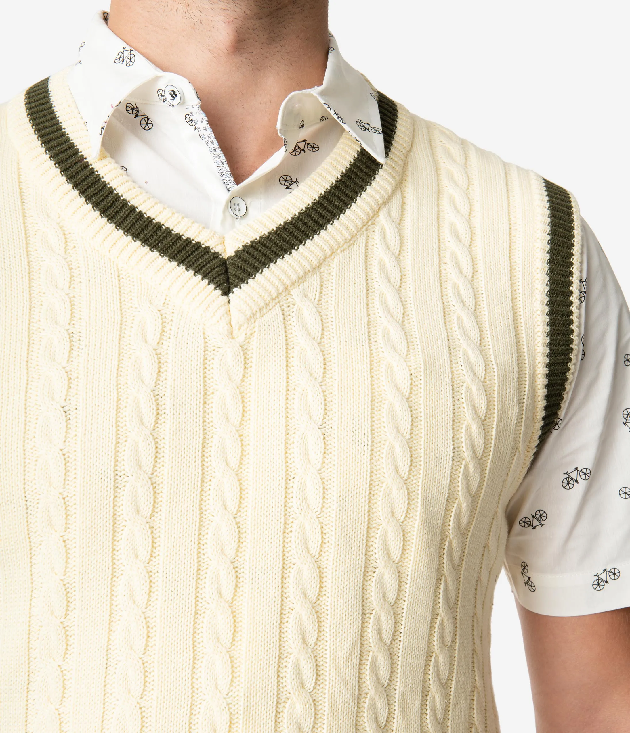 Collectif 1950s Cream Cable Knit Alex Mens Sweater Vest