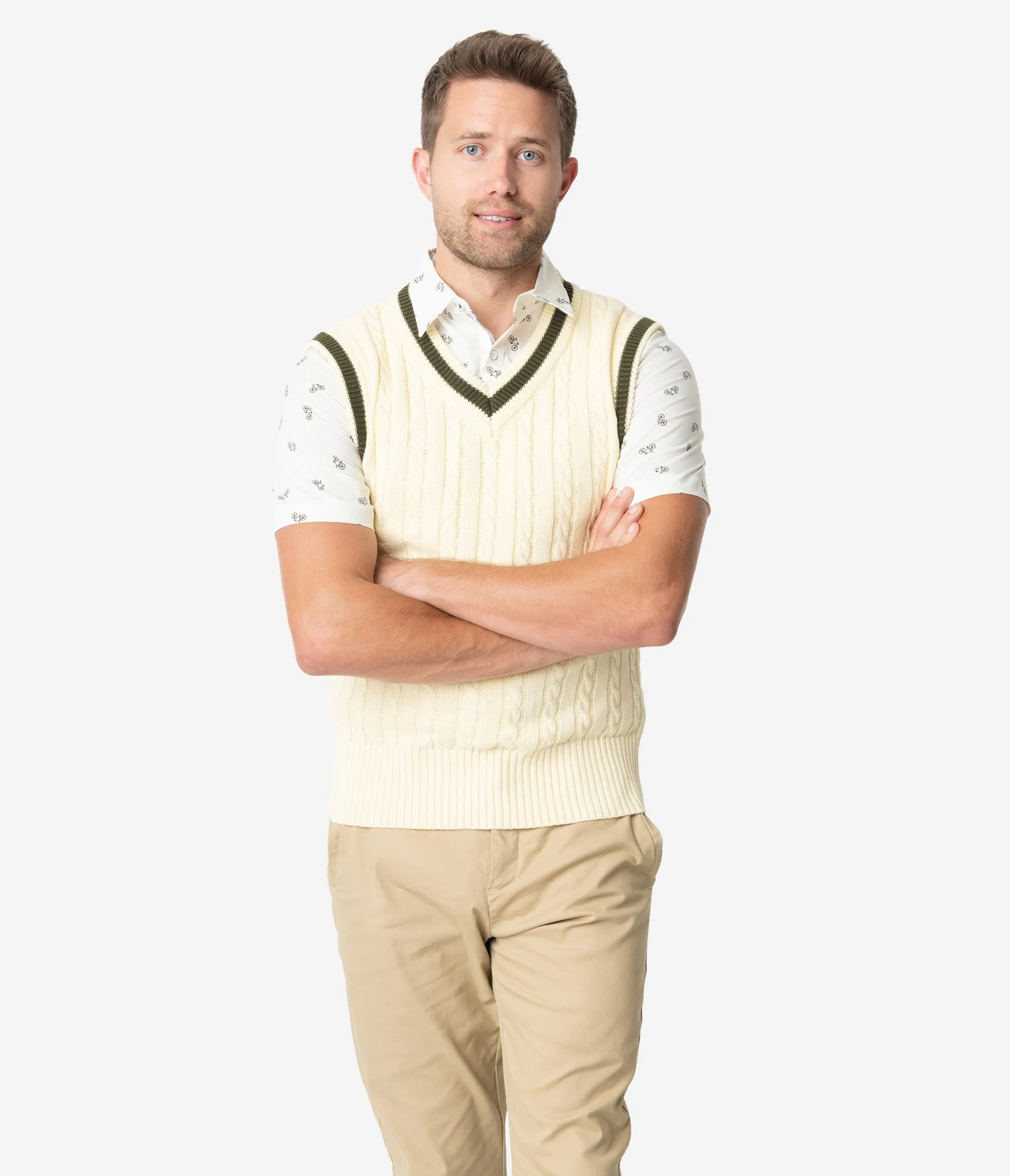 Collectif 1950s Cream Cable Knit Alex Mens Sweater Vest