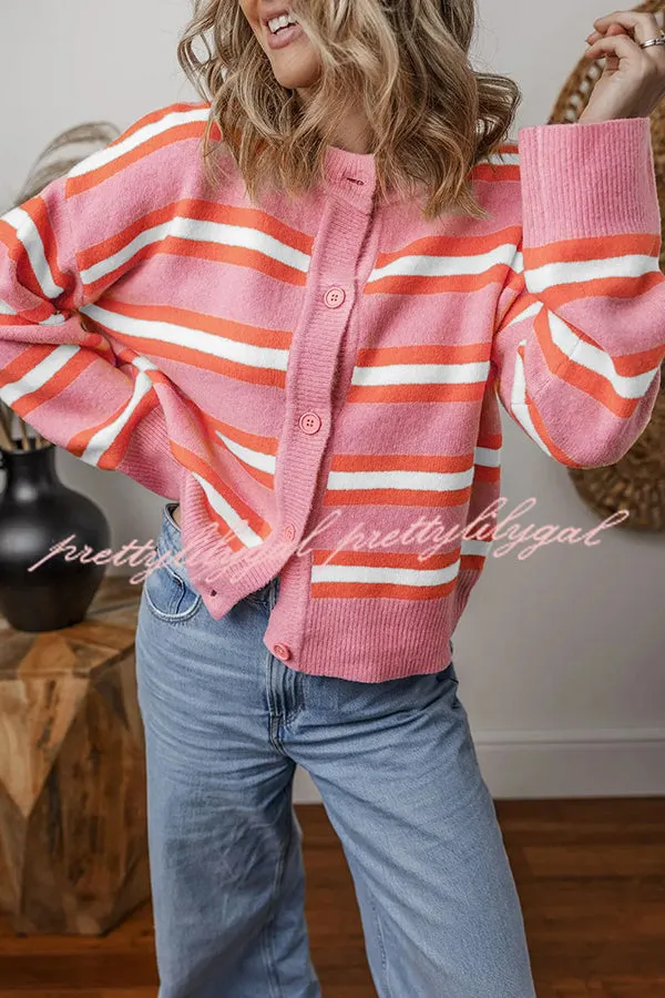 Colorblock Striped Knitted Long-sleeve Cardigan