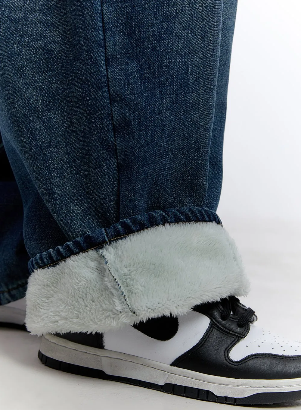 Jina Fleece-Lined Stitch Baggy Jeans CJ513