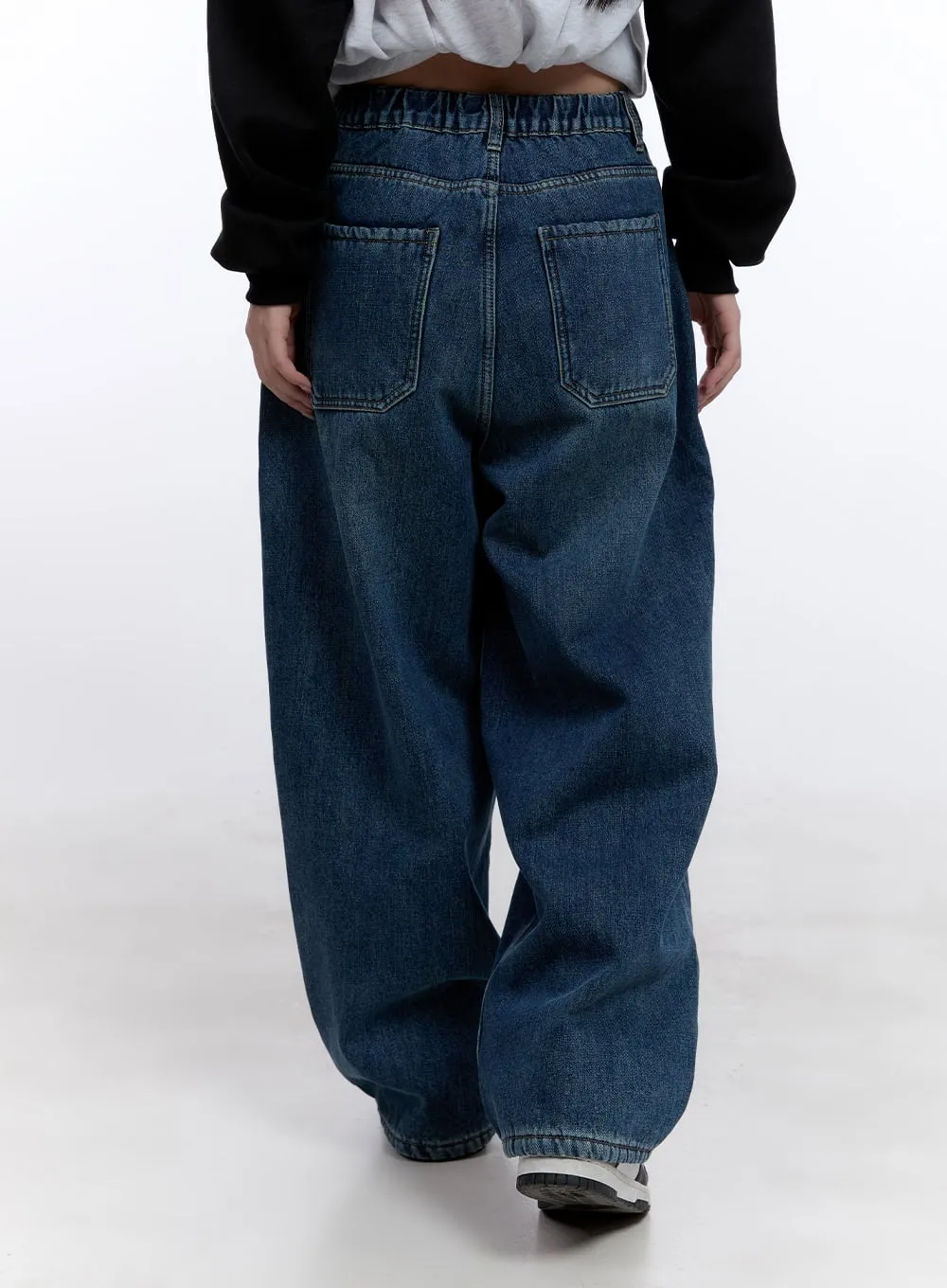 Jina Fleece-Lined Stitch Baggy Jeans CJ513