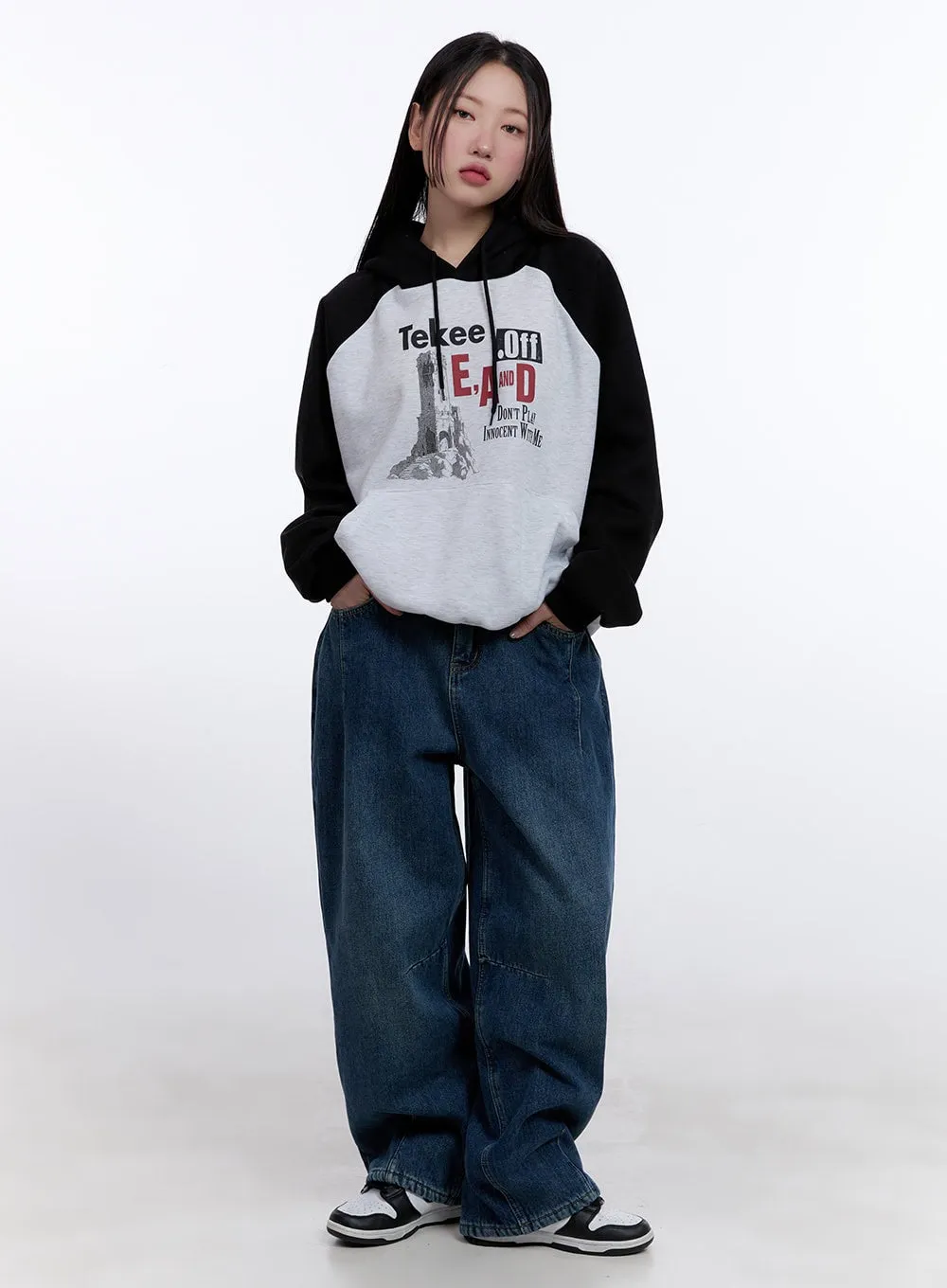 Jina Fleece-Lined Stitch Baggy Jeans CJ513