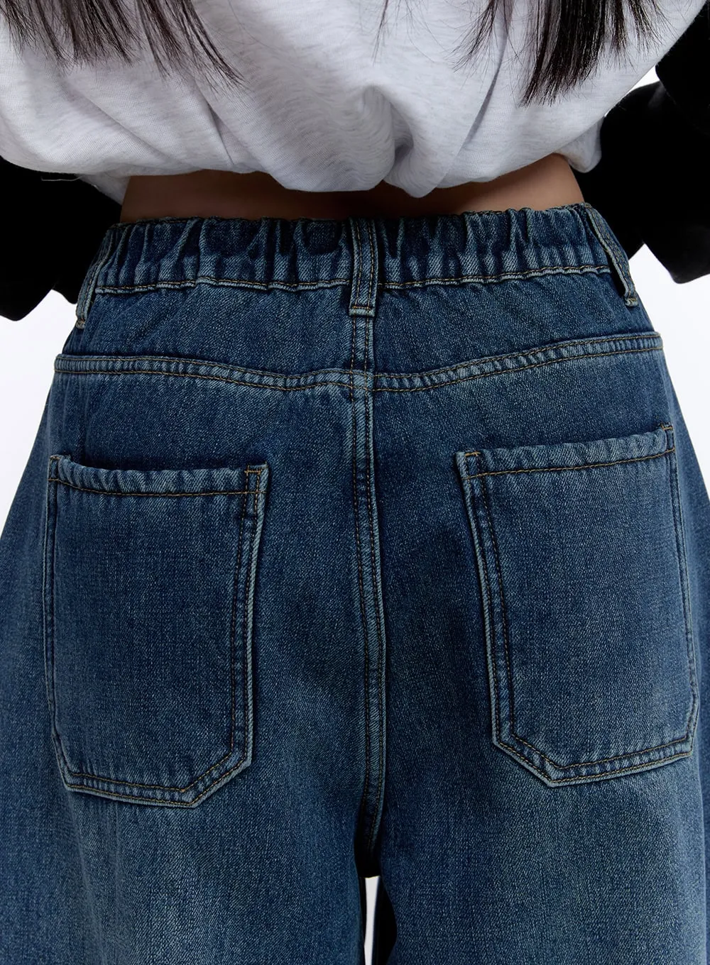 Jina Fleece-Lined Stitch Baggy Jeans CJ513