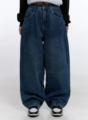 Jina Fleece-Lined Stitch Baggy Jeans CJ513