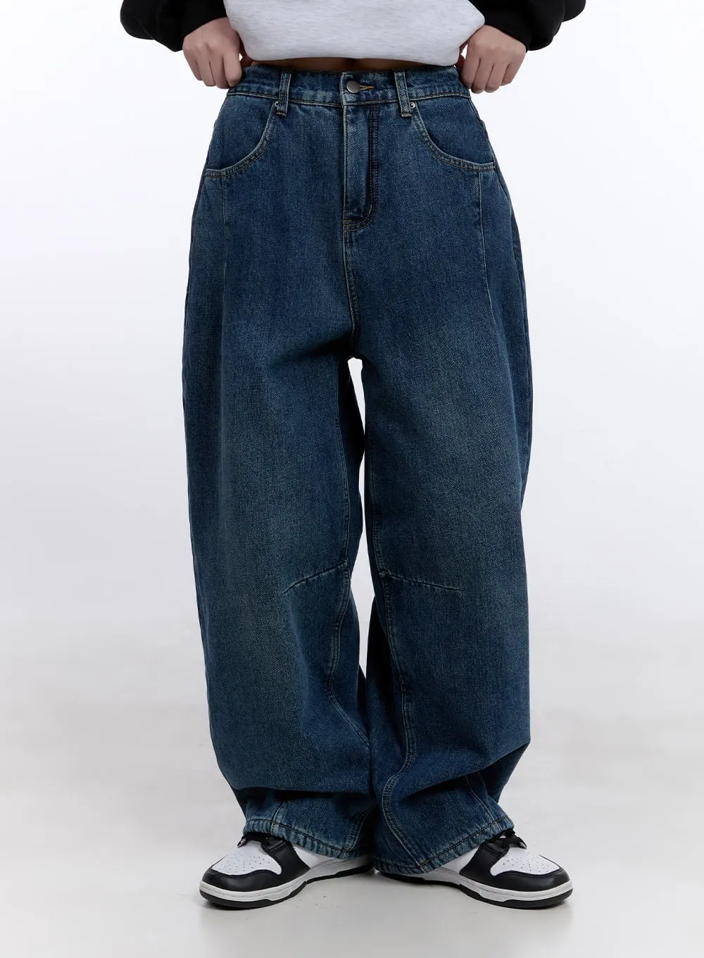 Jina Fleece-Lined Stitch Baggy Jeans CJ513