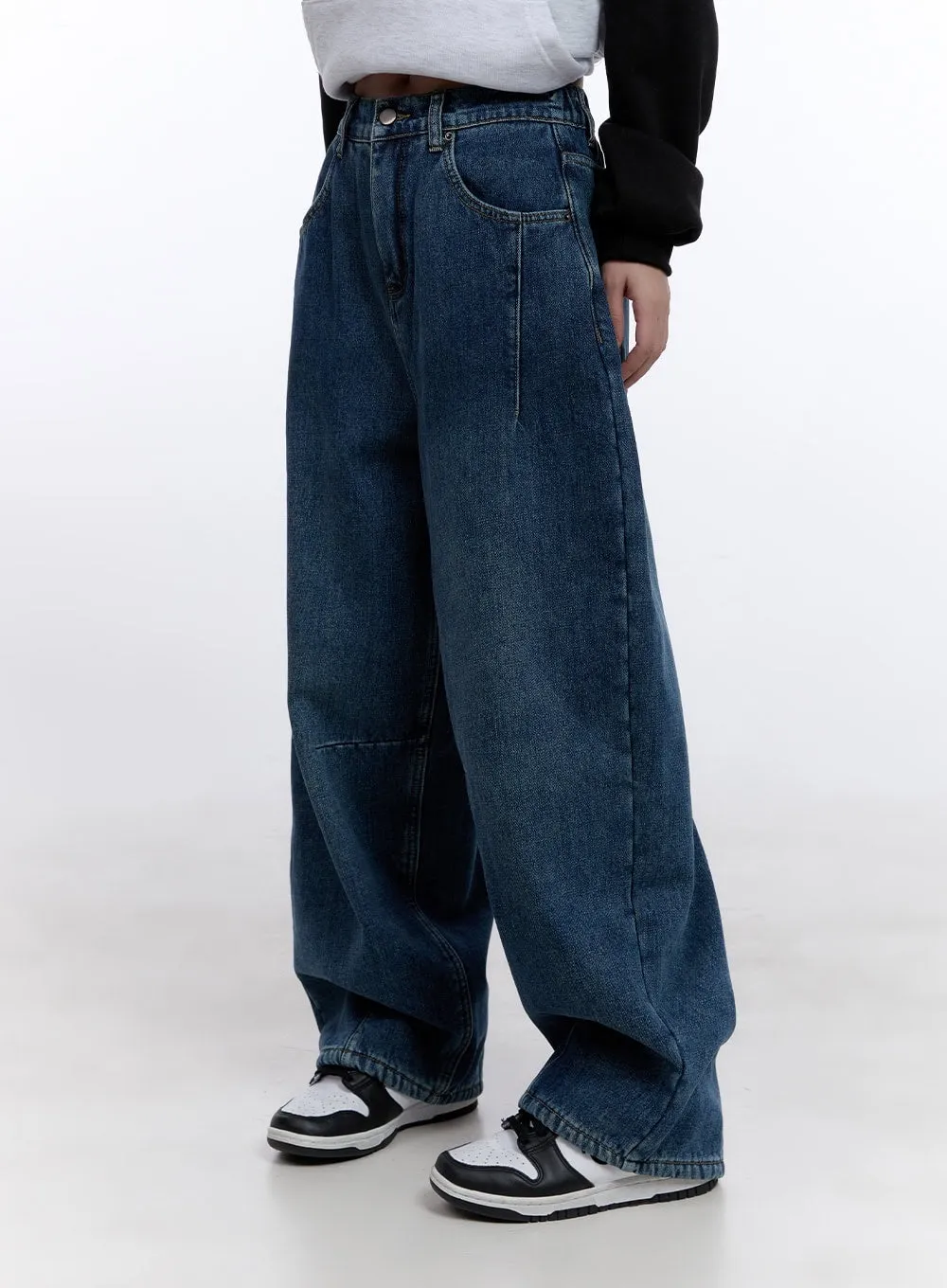 Jina Fleece-Lined Stitch Baggy Jeans CJ513