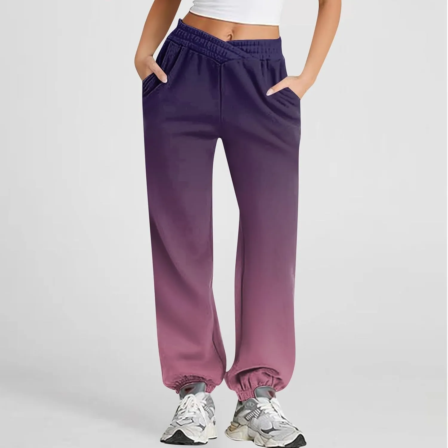Jogger Sweatpants Women Trendy Tie Dye Athletic Fleece Lined Pants Crossover Low Waisted Sweatpants with Pockets
