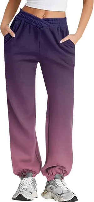 Jogger Sweatpants Women Trendy Tie Dye Athletic Fleece Lined Pants Crossover Low Waisted Sweatpants with Pockets