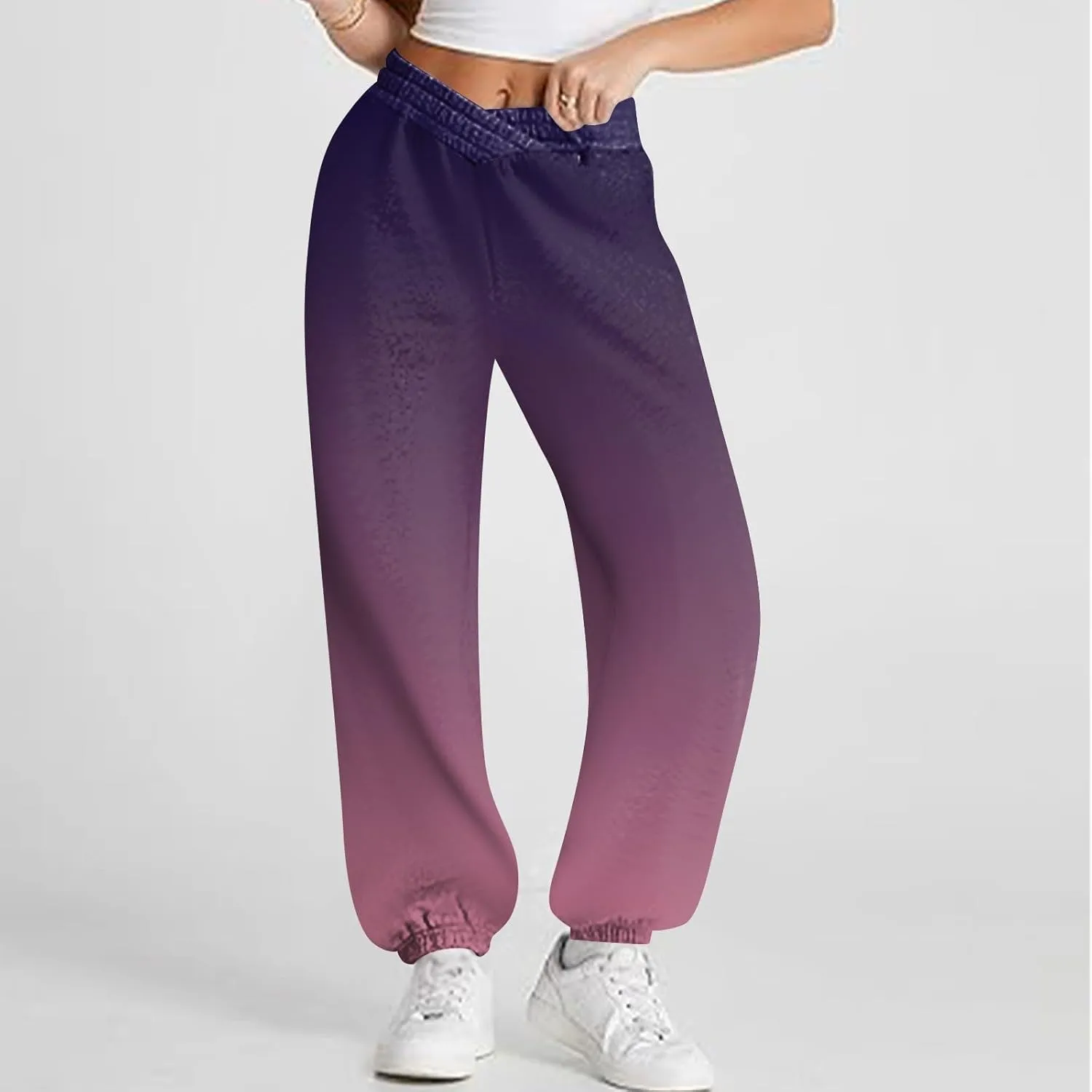 Jogger Sweatpants Women Trendy Tie Dye Athletic Fleece Lined Pants Crossover Low Waisted Sweatpants with Pockets