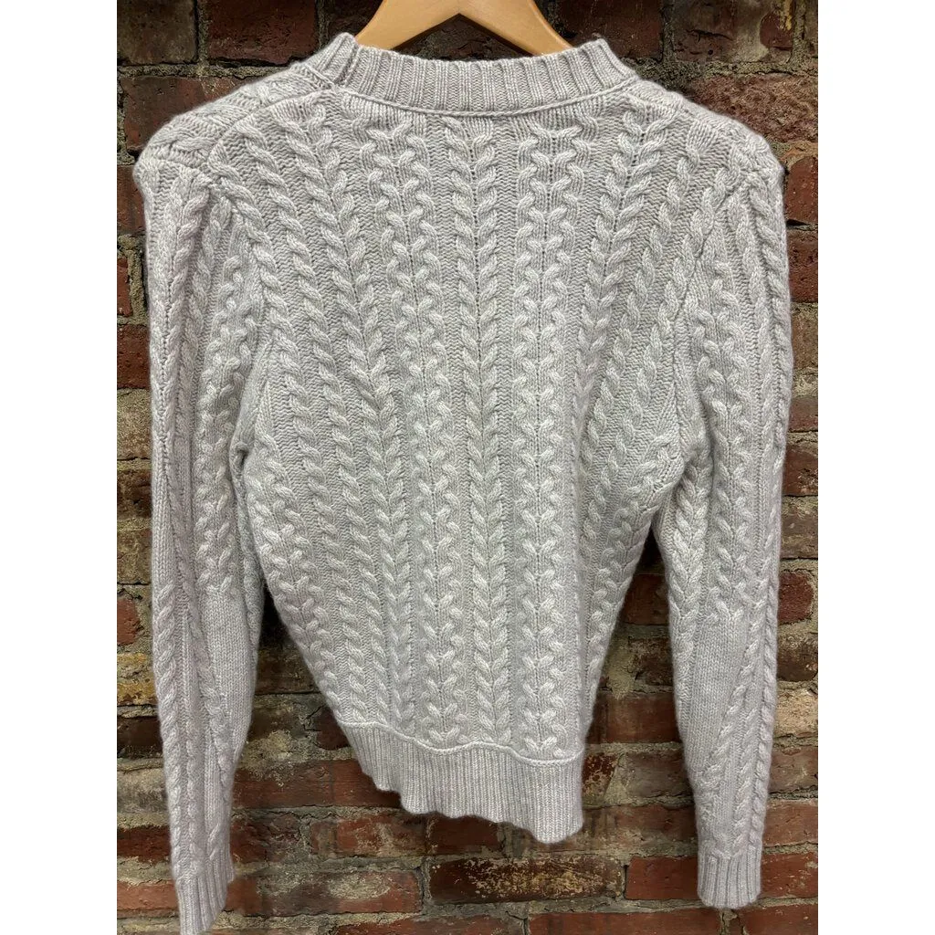 Kinross Cashmere Grey Cable Knit Sweater - Size Medium