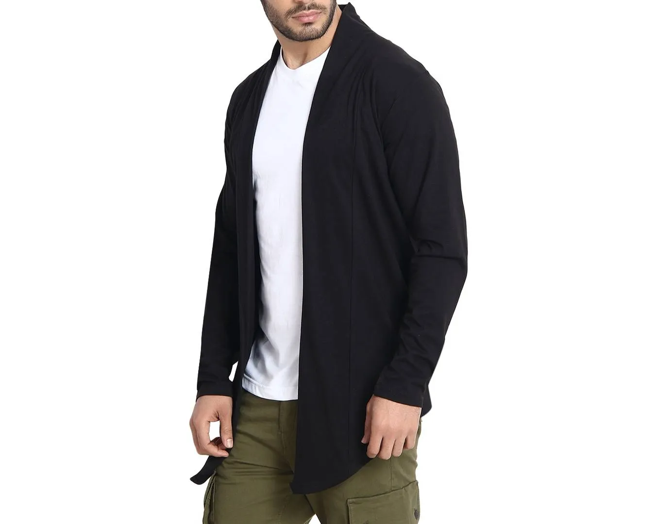 Men's Black Cotton Long Sleeves Solid  Cardigan