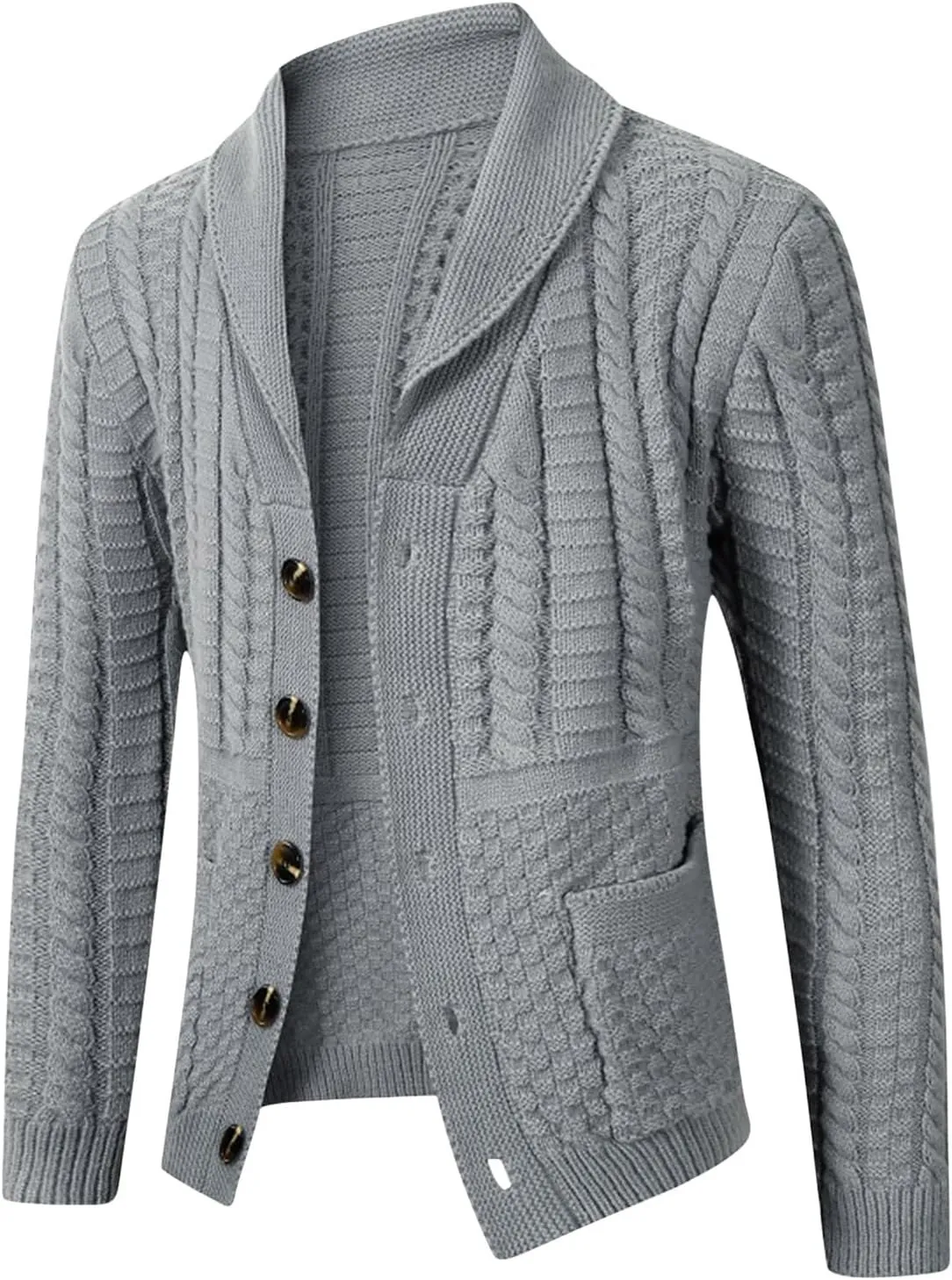 Men's Cardigan Sweaters Cable Knit Sweater Shawl Collar Cardigan Plus Size Button Down Sweater Warm Winter Jacket
