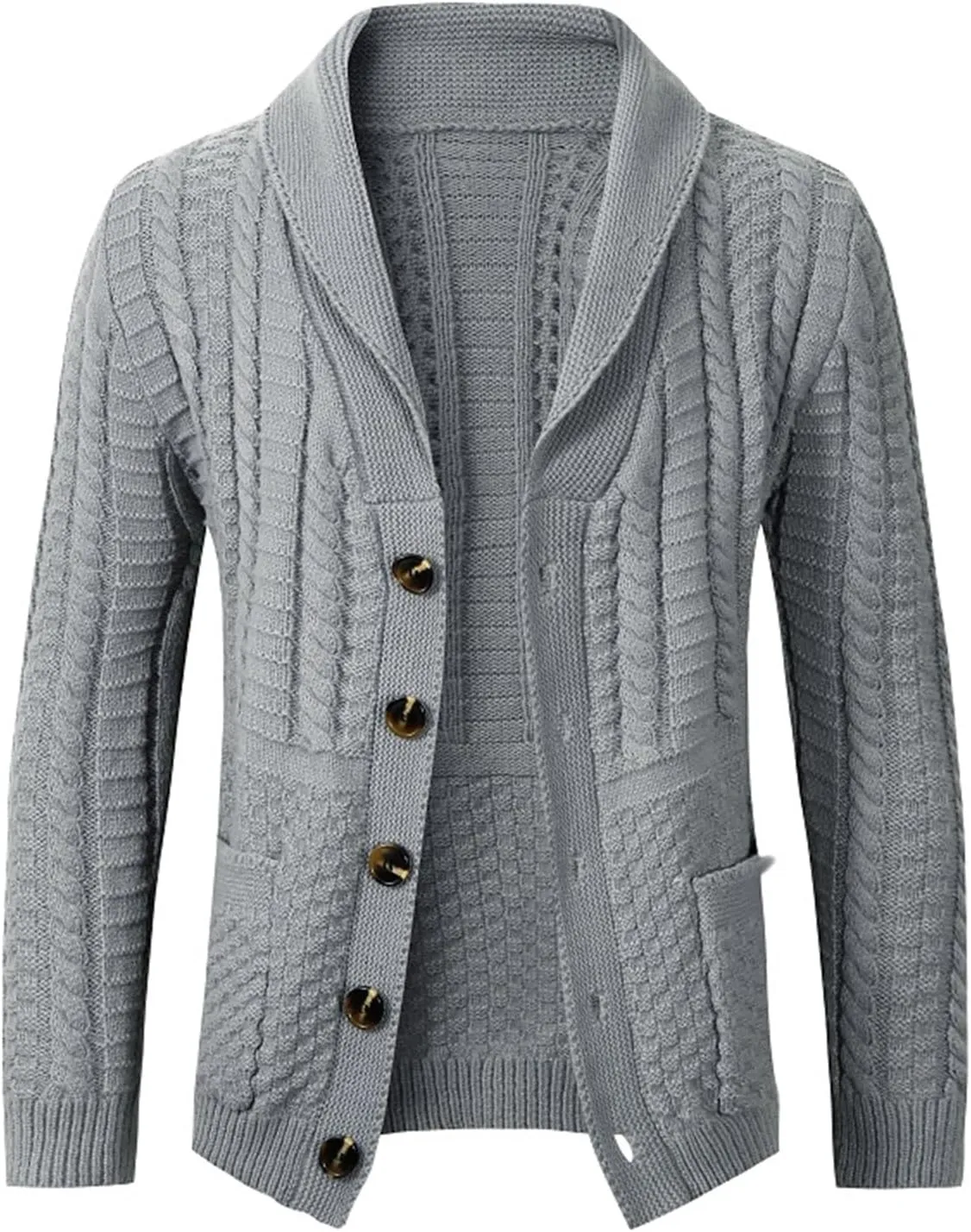 Men's Cardigan Sweaters Cable Knit Sweater Shawl Collar Cardigan Plus Size Button Down Sweater Warm Winter Jacket
