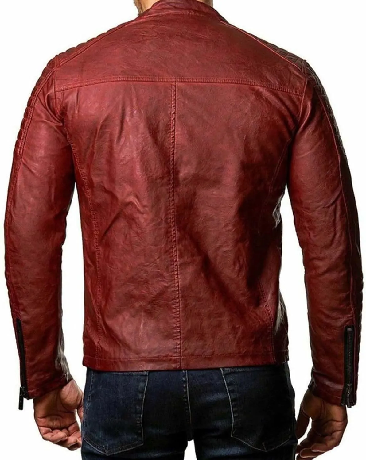 Mens Motorcycle Jacket Casual Slim Fit PU Leather Banded Collar Zipper Jacket Winter Spring Stylish Biker Jacket Coat