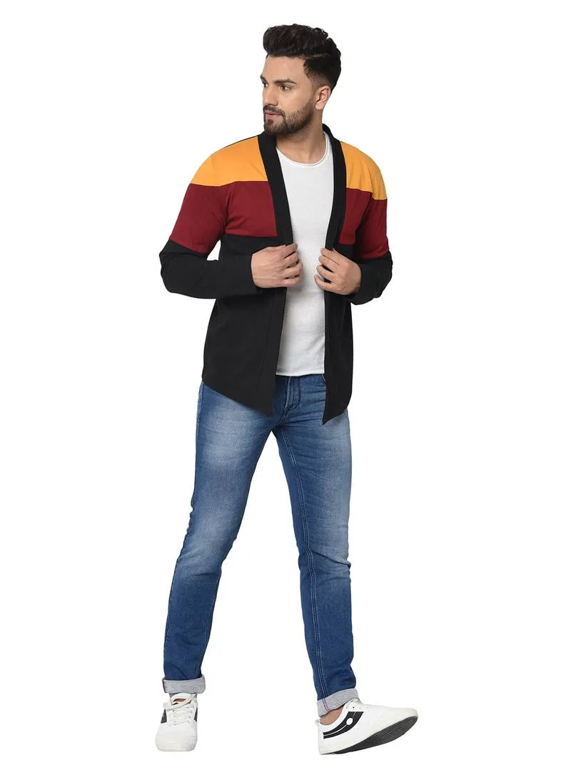 Men's Multicoloured Polycotton Colourblocked Long Sleeves Cardigan