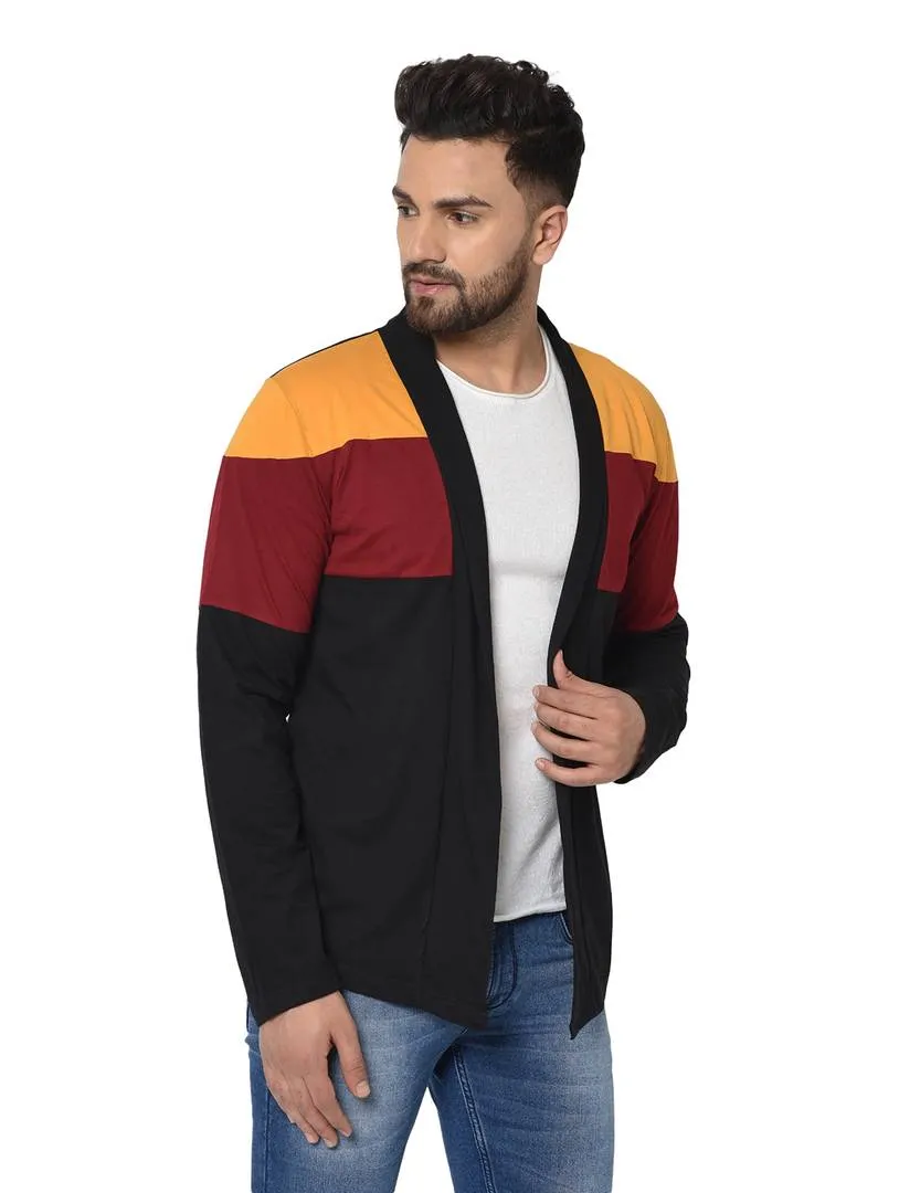 Men's Multicoloured Polycotton Colourblocked Long Sleeves Cardigan