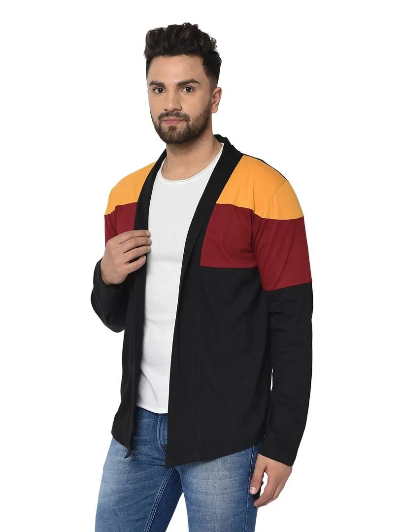 Men's Multicoloured Polycotton Colourblocked Long Sleeves Cardigan