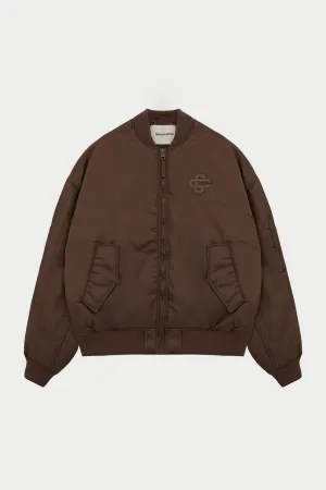 OVERSIZED EMBLEM BOMBER JACKET - BROWN