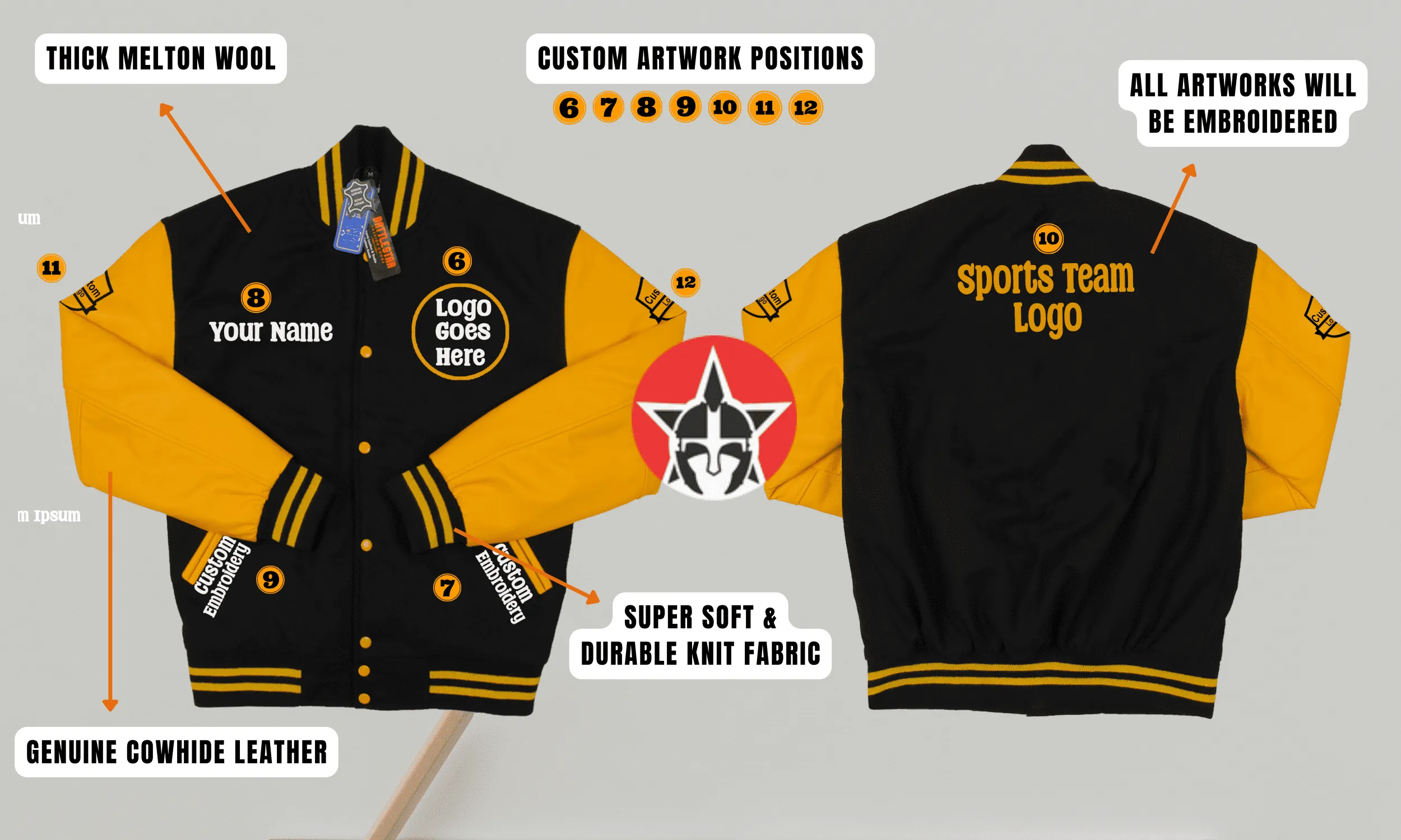 Personalized Sports Team Fan Varsity Wool Leather Embroidered Jacket