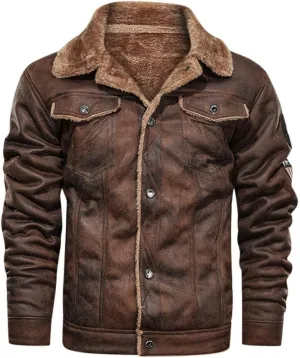QWENTMTNTY Mens Shearling Suede Jacket Winter Warm Slim Fit Bomber Jackets Faux Fur Leather Warm Trucker Coat Outerwear