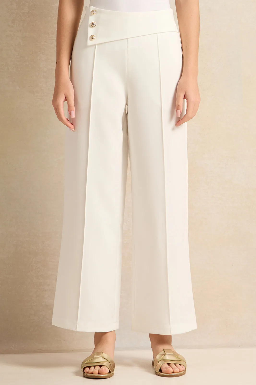 Senior Girls Cream Pants With Gold Buttons
