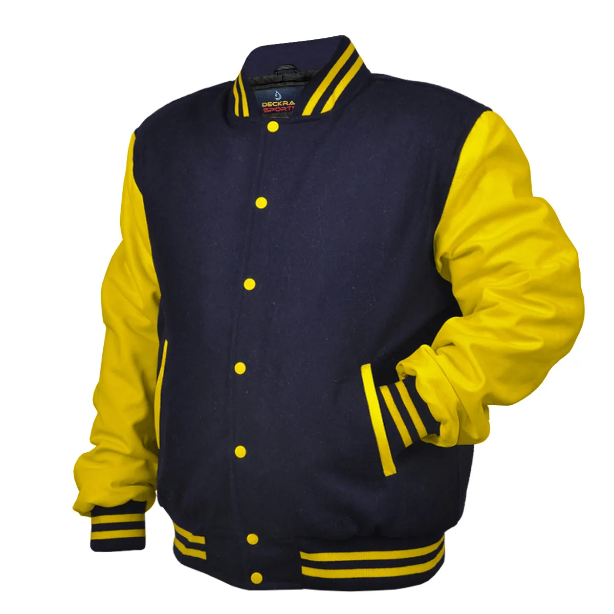 Woman Jacket Wool Leather Navy Blue/Yellow