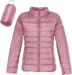 Womens 2024 Winter Down Coats Lightweight Petite Hoodless Zip Up Puffer Jackets Casual Warm Long Sleeve Sport Outwear