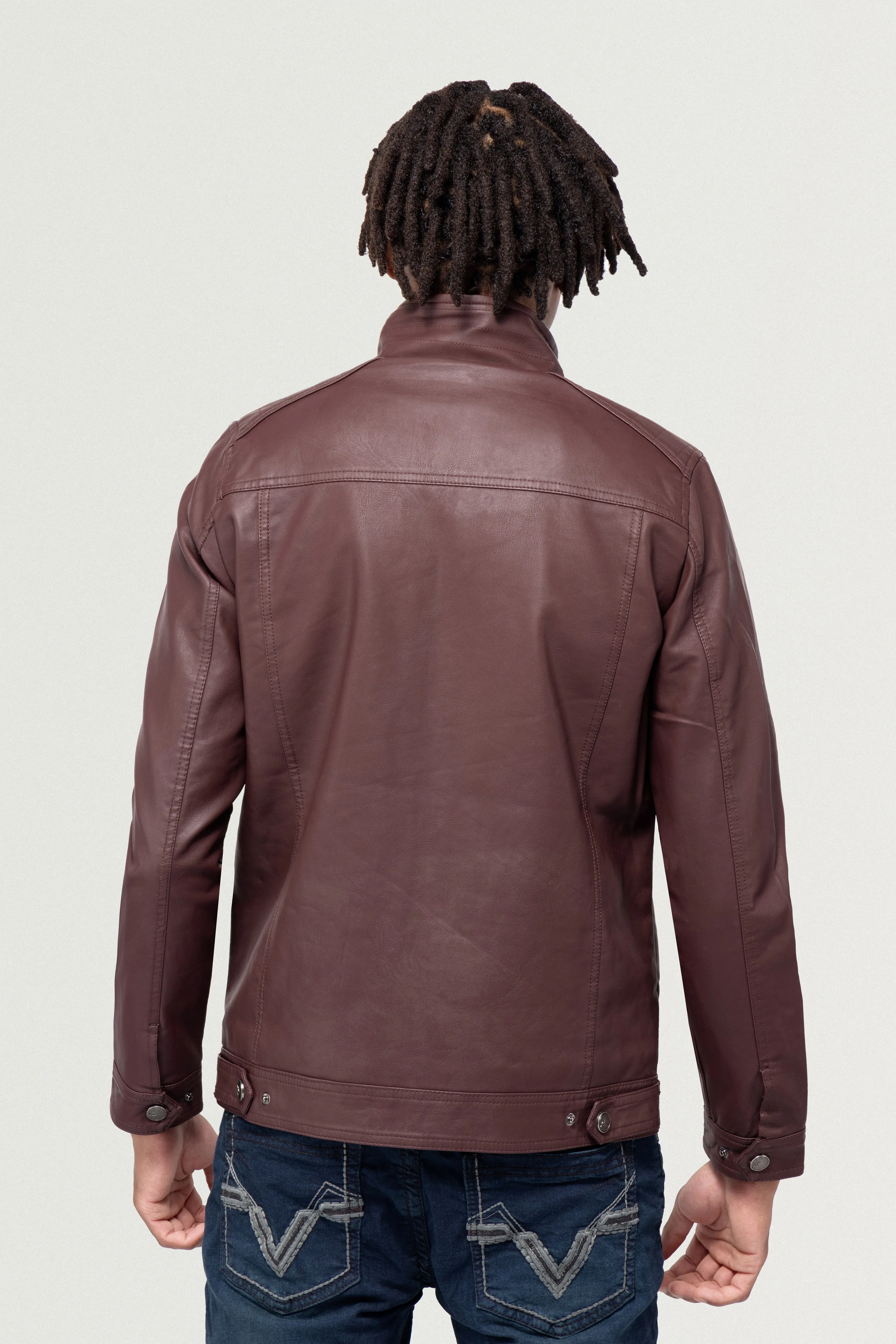 X RAY Men's Utility Leather Jacket With Faux Shearling Lining