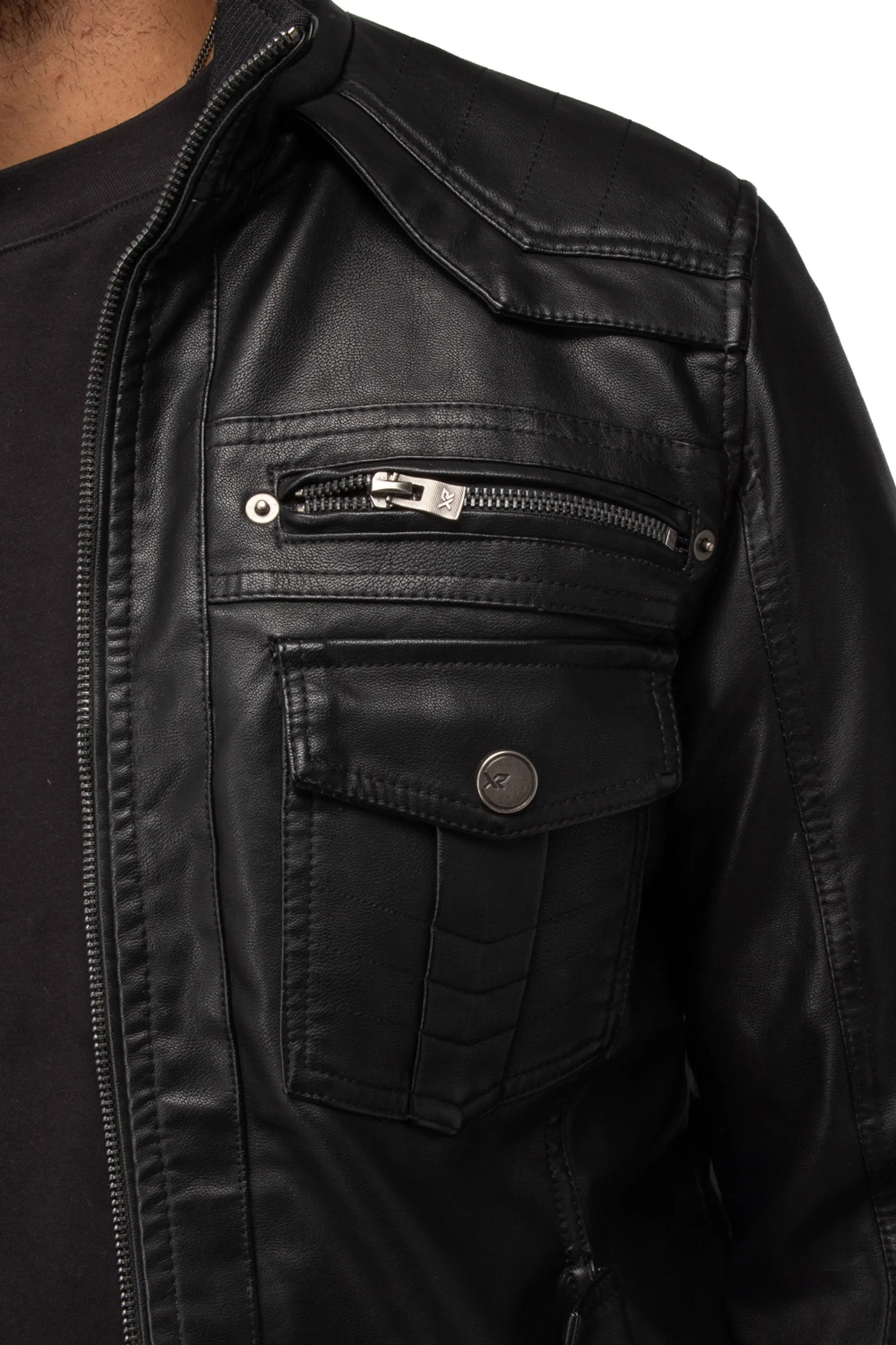 X RAY Men's Utility Leather Jacket With Faux Shearling Lining